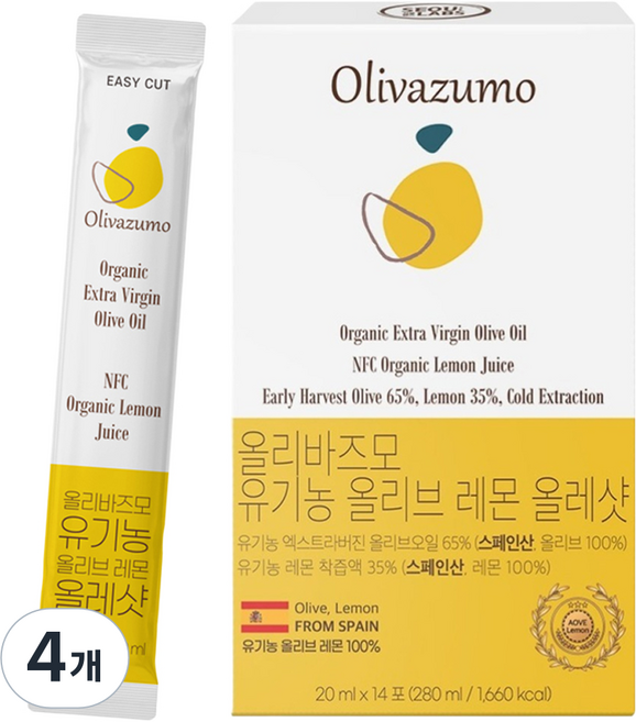 서울랩스 올리바즈모 유기농 엑스트라버진 올리브 레몬 올레샷 스틱 14p, 4개, 280ml