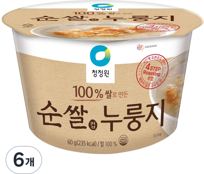 대상 청정원 순쌀 컵 누룽지, 60g, 6개