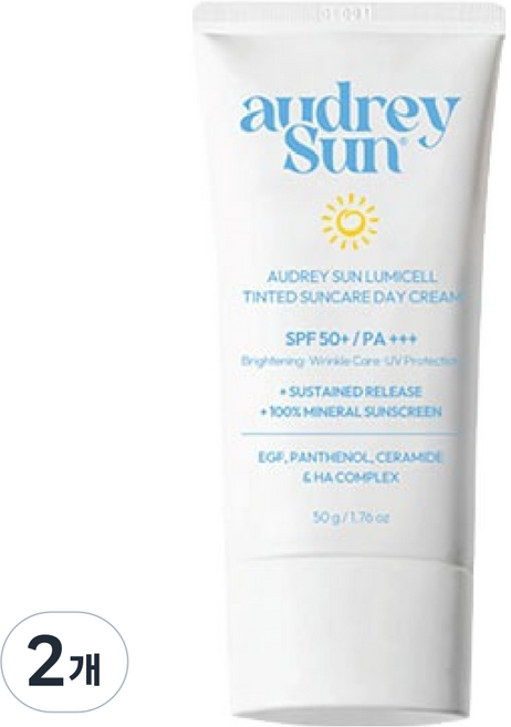 오드리선 루미셀 틴티드 무기자차 썬케어 데이크림 SPF50+ PA+++, 2개, 50g