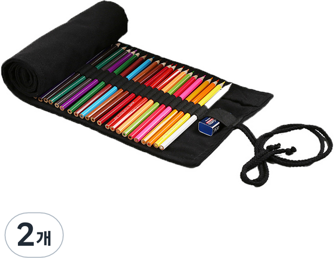 알로데 캔버스 리드 커튼 색연필 파우치 72색 82 x 20 cm, 01 블랙, 2개