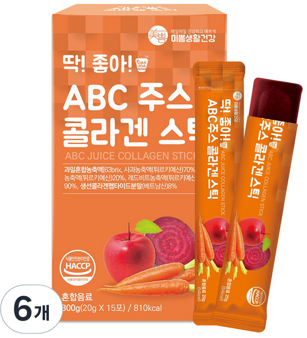 미쁨생활건강 딱좋아 ABC주스 콜라겐 젤리 스틱, 300g, 6개