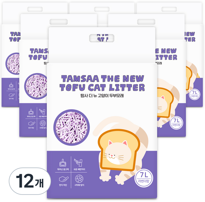 탐사 더 뉴 고양이 압축 두부모래, 7L, 12개, 라벤더