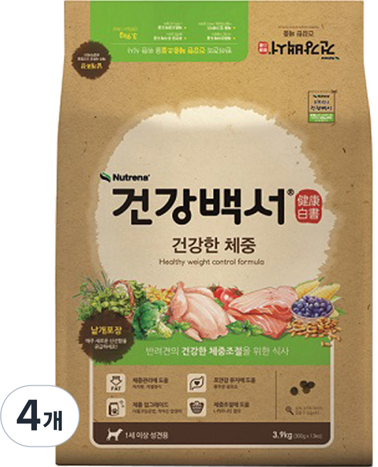 건강백서 어덜트 반려견 기능성 사료, 다이어트(체중감소), 3.9kg, 4개