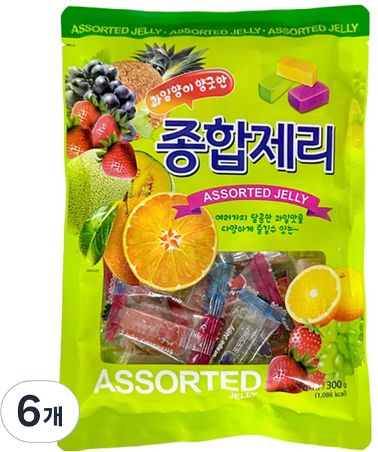 물샘 과일향이 향긋한 종합제리, 300g, 6개