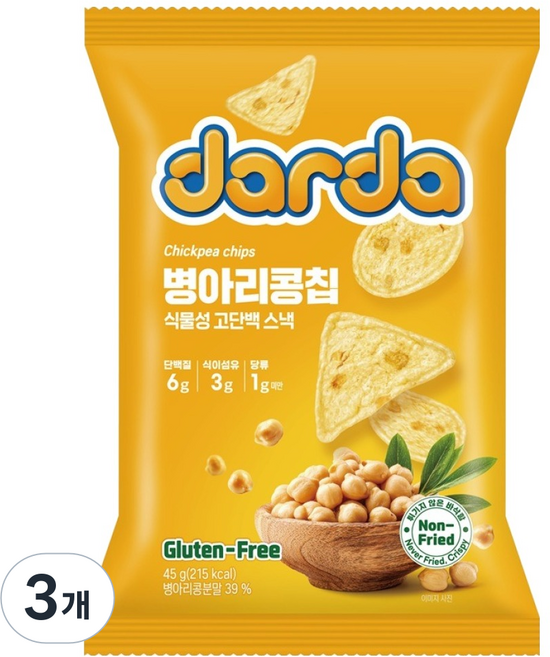 다르다 병아리콩칩, 45g, 3개