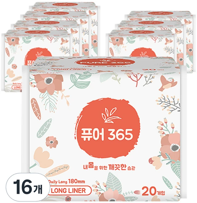 퓨어365 팬티라이너, 롱, 20개입, 16개 - 쿠팡
