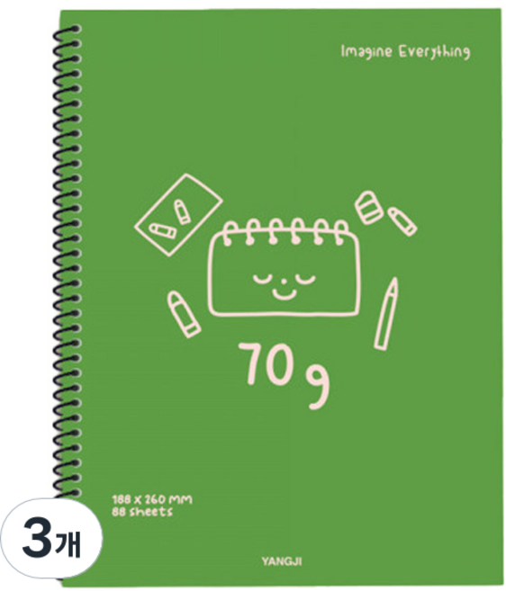 양지사 연습장 70g 무선노트, 그린, 3개