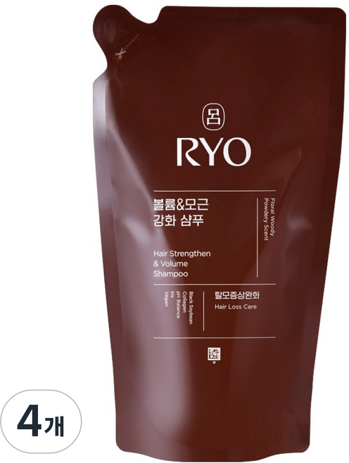 RYO 呂 黑雲豐盈髮根強化緩解掉髮症狀洗髮精 木質香 補充包, 4個, 400ml