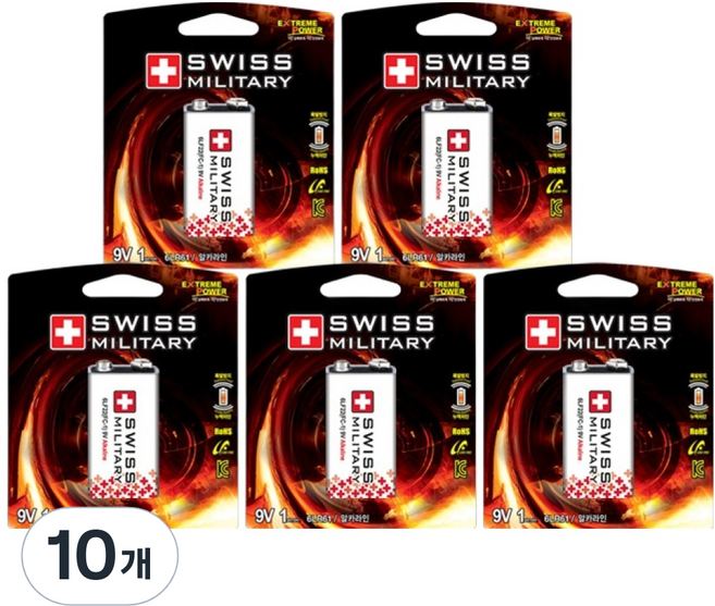 스위스밀리터리 알카라인 9V 카드형 건전지, 1개입, 10개