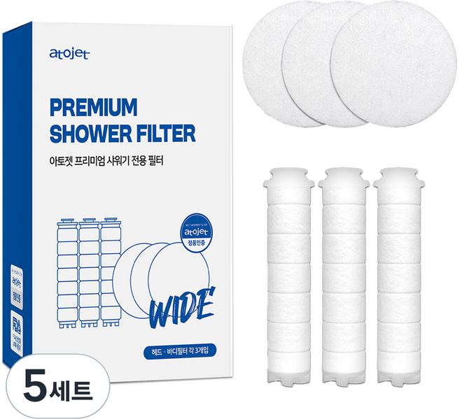 아토젯 프리미엄 샤워기 리필필터 헤드 3p + 바디 3p 세트, 5세트, 무향