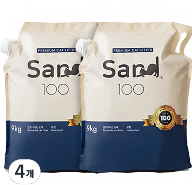 샌드백 프리미엄 벤토나이트 고양이 모래 오리지널, 9kg, 4개, 무향 - 쿠팡