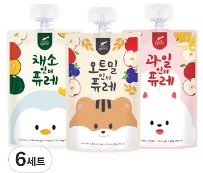 리틀스푼 과일 인더 퓨레 100g + 채소 인더 퓨레 100g + 오트밀 인더 퓨레 100g 세트, 6세트