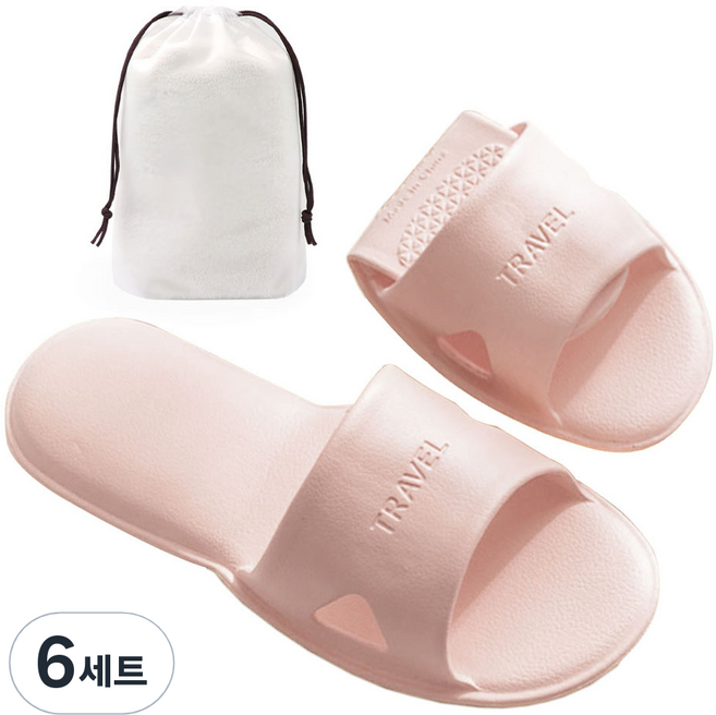 하늬통상 여행용 접이식 경량슬리퍼 + 파우치, 핑크, 6개
