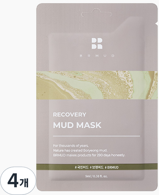 리커버리 머드 저자극 모공 각질 관리 마스크팩, 1개입, 4개