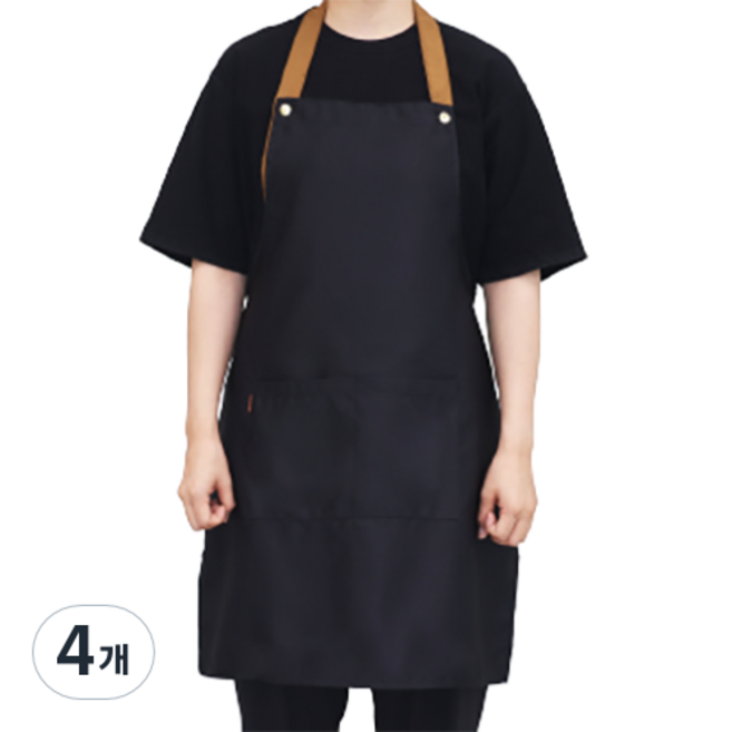 씨오브비 길이조절 다용도 생활방수 앞치마, 블랙, 4개