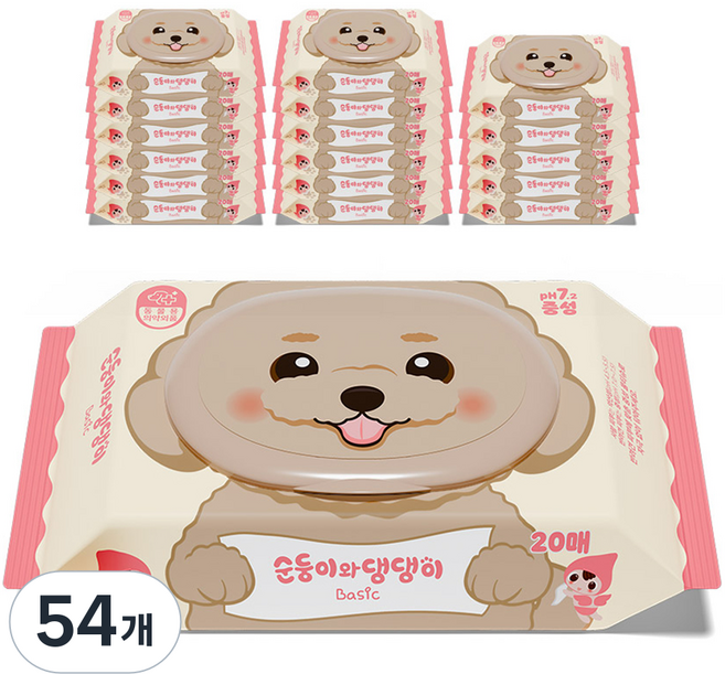 Soondoongi 順順兒 哇 狗狗寵物基本中性濕紙巾 便攜蓋型, 20入, 54個