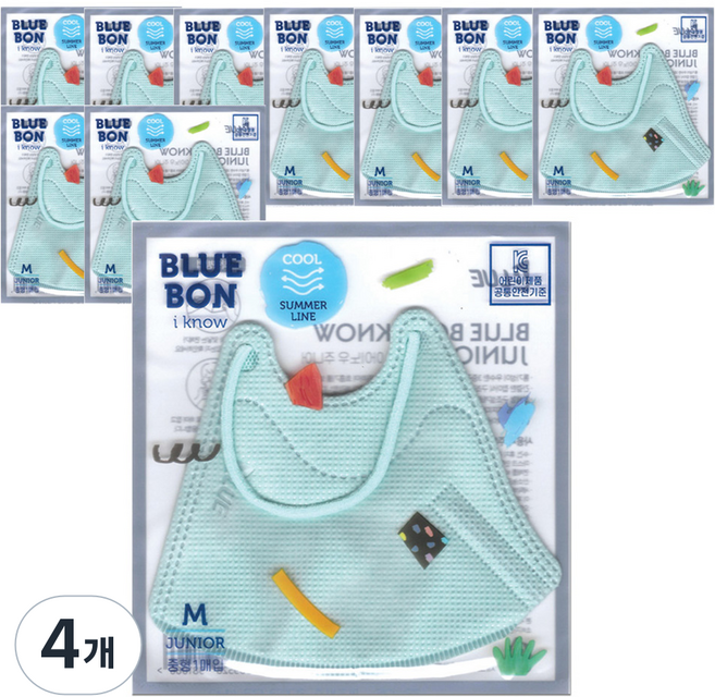블루본 아이노우 썸머라인 컬러마스크 중형 주니어용, 민트, 4개, 10개입