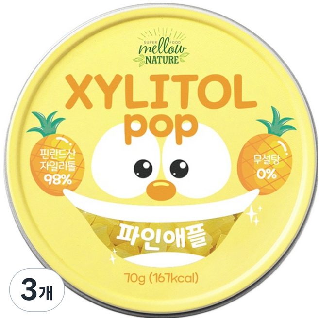자일리톨팝 틴케이스 파인애플, 70g, 3개