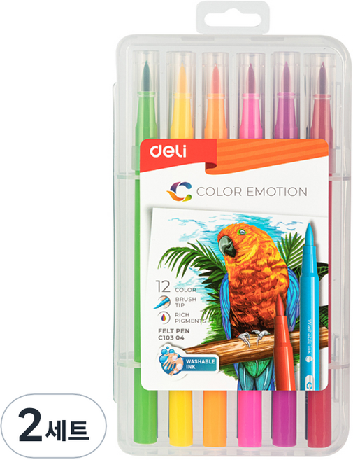 deLi 得力 彩色毛筆 12種組 C103-12C, 黑色、棕色、紫色、藍色、淺藍色、綠色、淺綠色、黃色、橘色、粉紅色、紫色、紅色, 24個