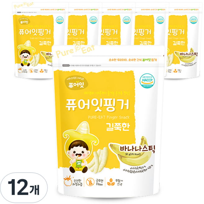 퓨어잇 핑거 길쭉한 과일스틱, 바나나, 30g, 12개