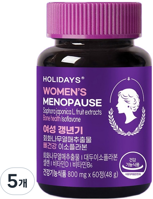 홀리데이즈 여성 갱년기 회화나무열매추출물 뼈건강 이소플라본, 60정, 5개