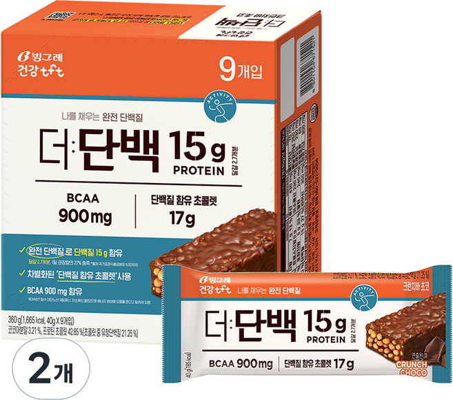 더단백 티에프티 크런치바 초코 9p, 360g, 2개