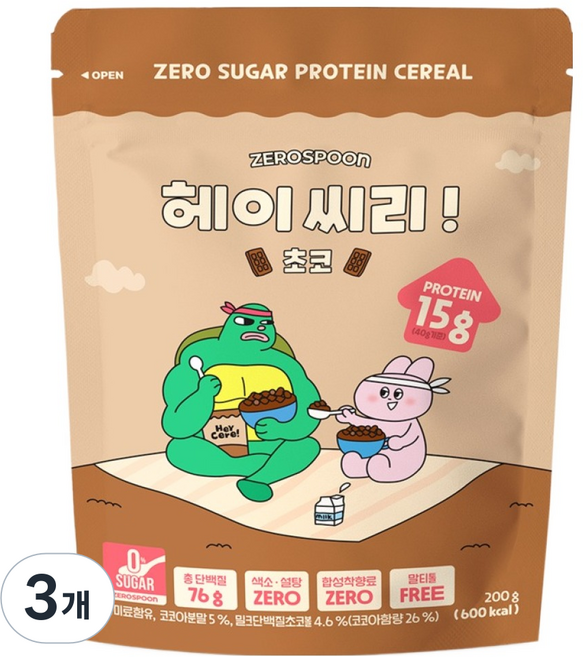 제로스푼 헤이씨리 무설탕 프로틴 그래놀라 초코 시리얼, 200g, 3개