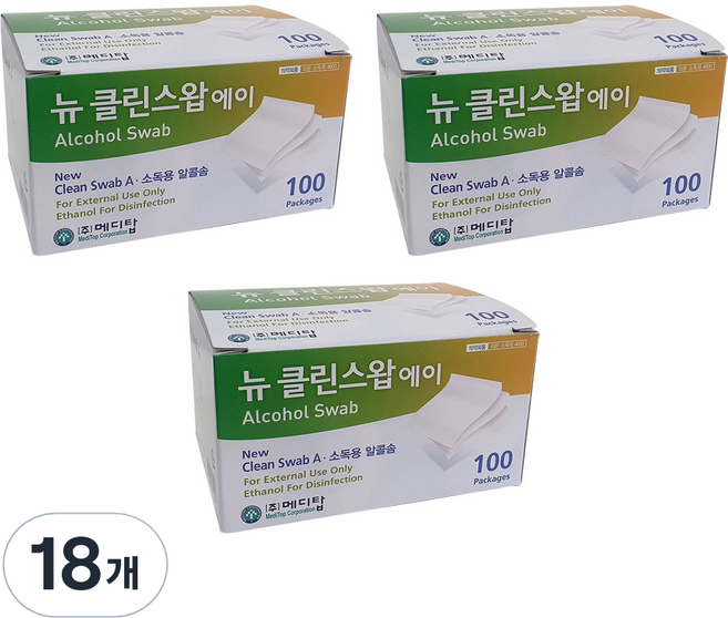 메디탑 뉴 클린스왑 에이 알콜솜, 100개입, 18개