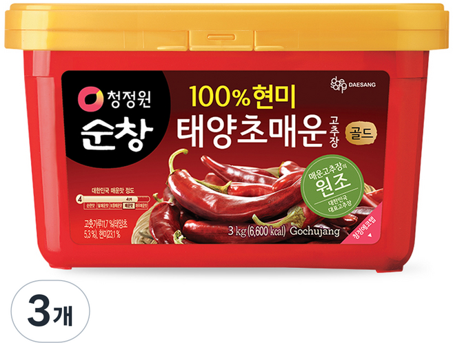 청정원순창 태양초 매운고추장 골드, 3kg, 3개