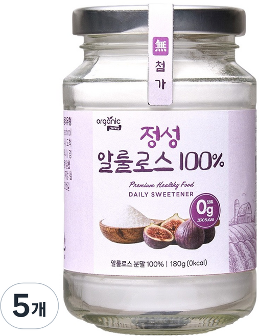 오가닉프렌즈 무설탕 정성 알룰로스 100% 분말, 180g, 5개