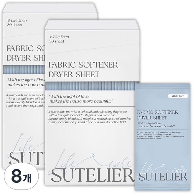 수뜰리에 에센스 건조기시트 섬유유연제 화이트린넨향 본품, 8개, 30개입