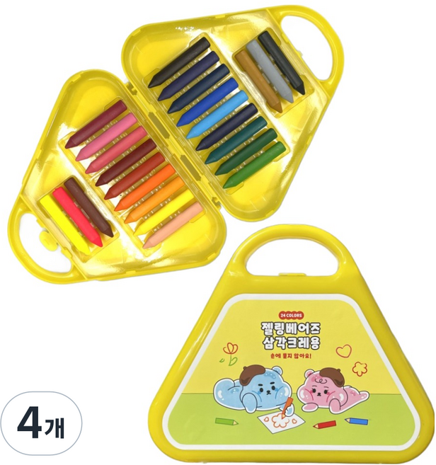 화신문구 젤링베어즈 손에 묻지 않는 삼각 크레용, 4개, 24색