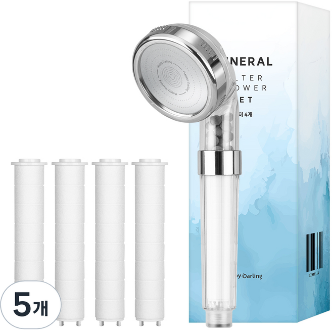 해피달링 미네랄 4단 필터 샤워기 + 필터 4개 세트, 5개, 혼합색상