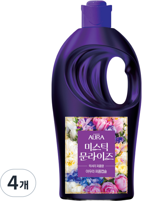 아우라 퍼퓸캡슐 초고농축 섬유유연제 미스틱문라이즈 본품, 2L, 4개