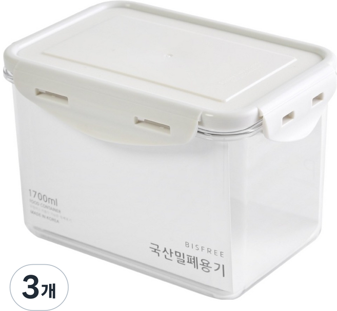 QUIDNOVI CMYK 전자레인지 냉장고 정리 밀폐용기 직사각 화이트, 3개, 1.7L
