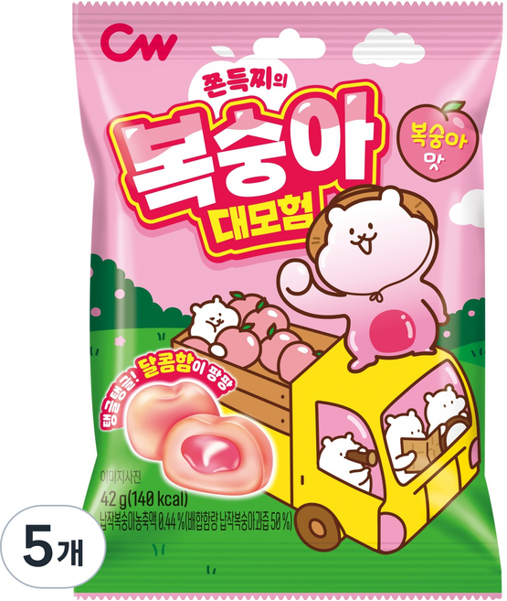 청우식품 쫀득찌의 복숭아 대모험 젤리, 5개, 42g