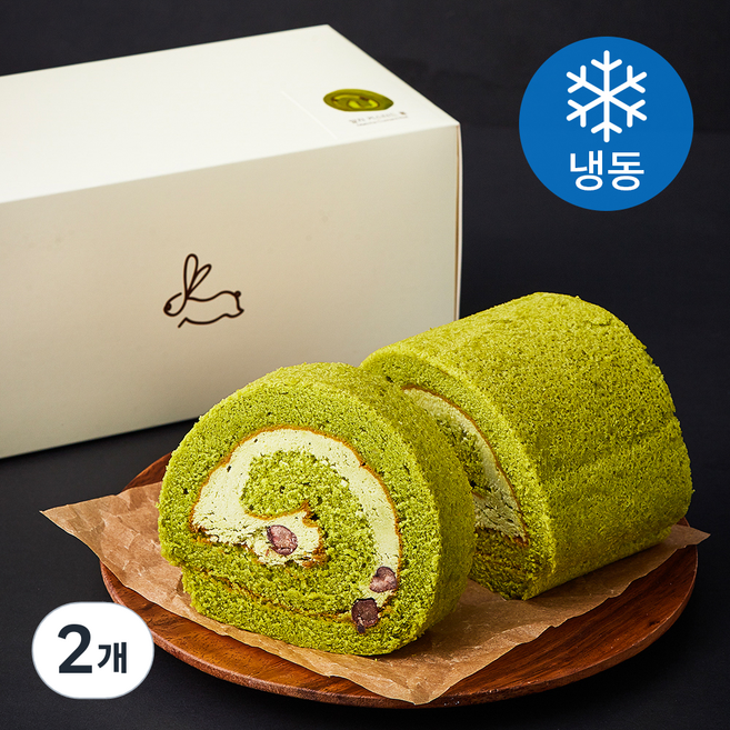 한스케익 말차 커스터드 롤 (냉동) + 쇼핑백, 370g, 2개