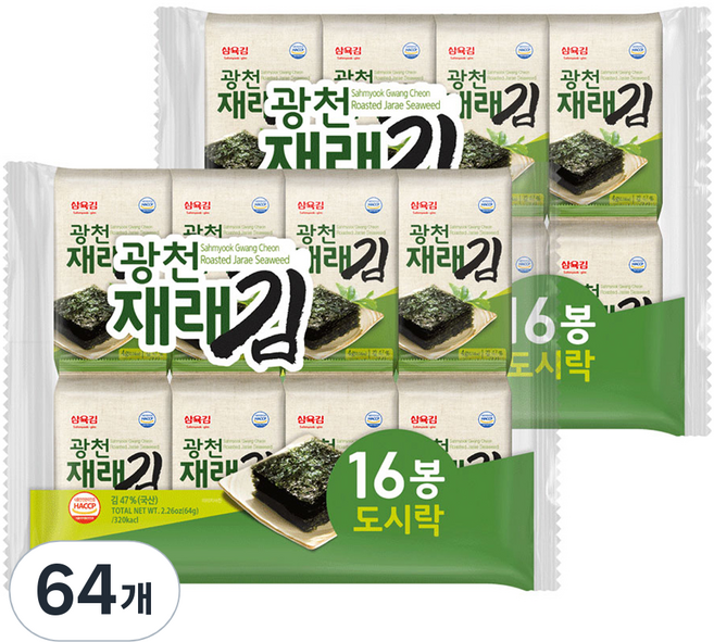 삼육김 광천 재래김 도시락김, 4g, 64개