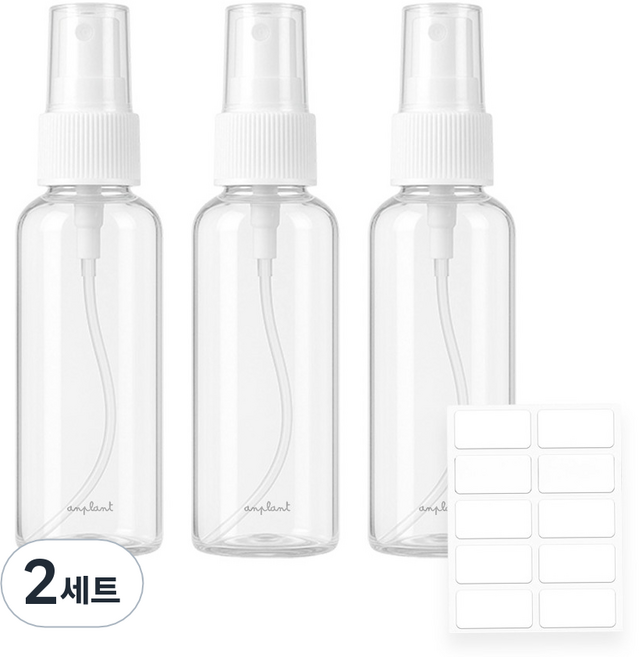 앙플랜트 베이직 스프레이 용기 60ml x 3p + 스티커 라벨 세트, 2세트, 화이트 + 투명