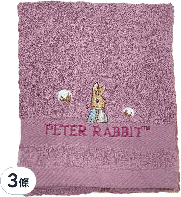 PETER RABBIT 比得兔 精繡毛巾 100%純棉 舒適柔順 強力吸水, 顏色隨機, 3條