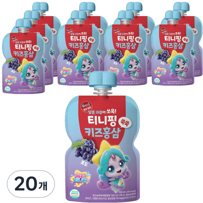 티니핑 키즈 홍삼 쑥쑥 포도, 20개, 100ml