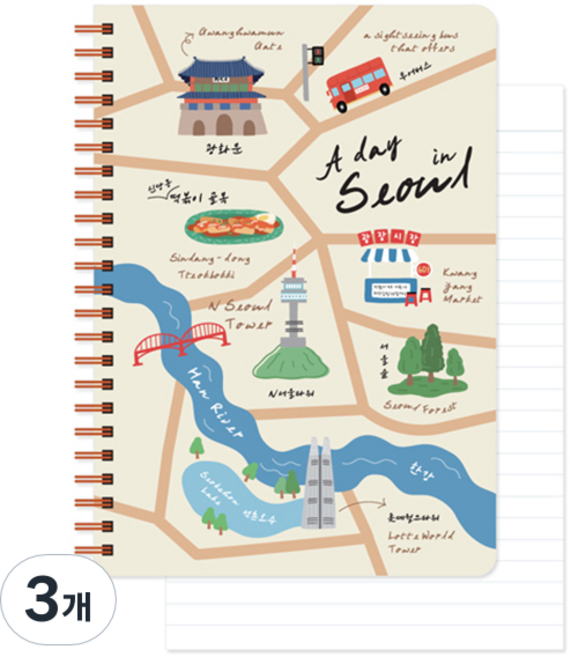 모노라이크 서울 스프링 라인 노트 A5, 01 서울맵, 3개