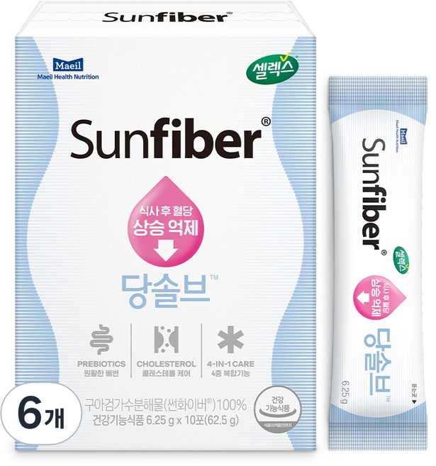 셀렉스 썬화이버 당솔브 구아검 프리바이오틱스 6.25g, 10회분, 6개
