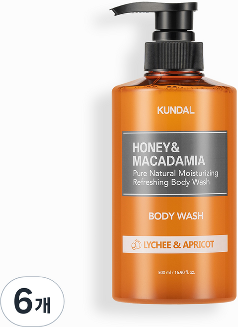 쿤달 퓨어 바디워시 리치 앤 애프리콧향, 6개, 500ml