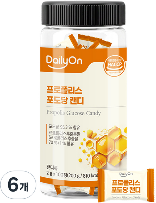 데일리온 프로폴리스 포도당 캔디 200g, 100정, 6개