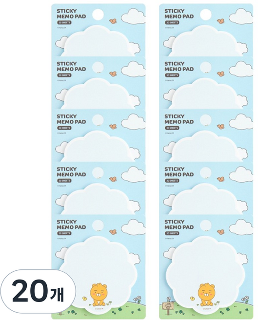 카카오프렌즈 리틀프렌즈 형태 점착 메모지, 리틀라이언, 30매, 20개
