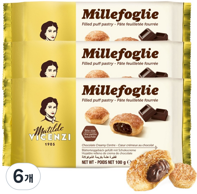 마틸드비첸지 밀레포글리에 퍼프패스트리 초콜릿크림맛, 100g, 6개