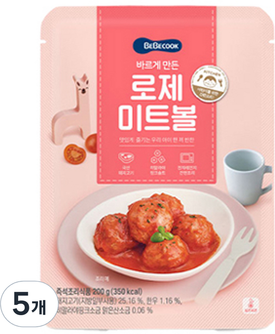 베베쿡 바르게 만든 로제미트볼, 200g, 5개