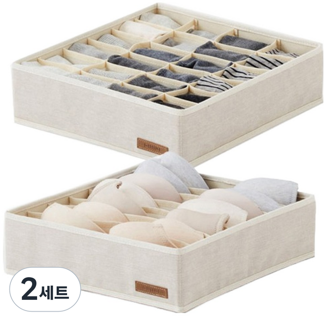 HANSSEM Sam Bedding 分格整理盒 7格 + 24格 套組 33.5 x 30 x 8 cm, 米色, 2套