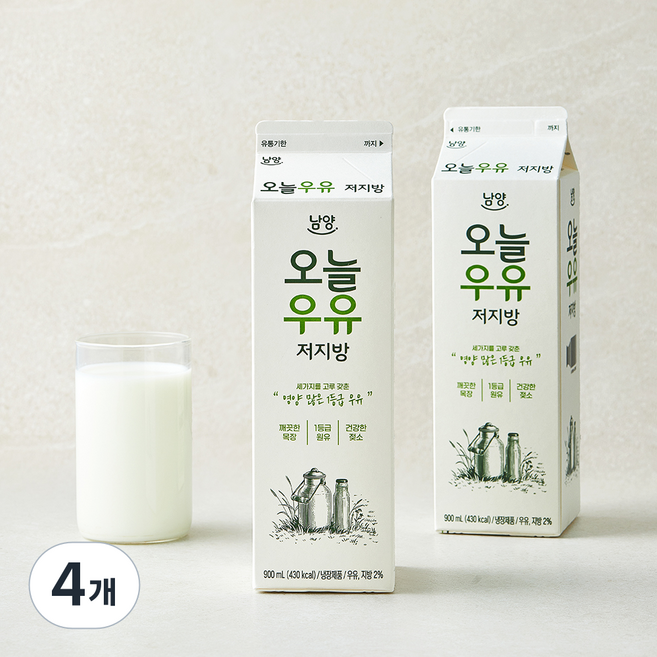 남양유업 오늘우유 저지방, 4개, 900ml